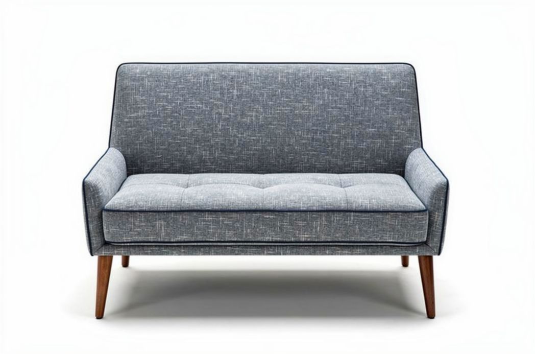 Twee-zitsbank van stof met houten poten in grijs 150 x 75 x 85cm
