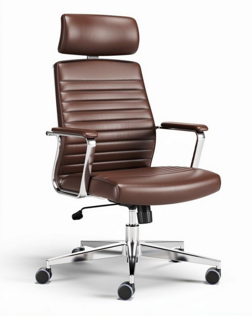 Bureau stoel met verstelbare rugleuning en bruin kunstleer 60 x 60 x 110cm