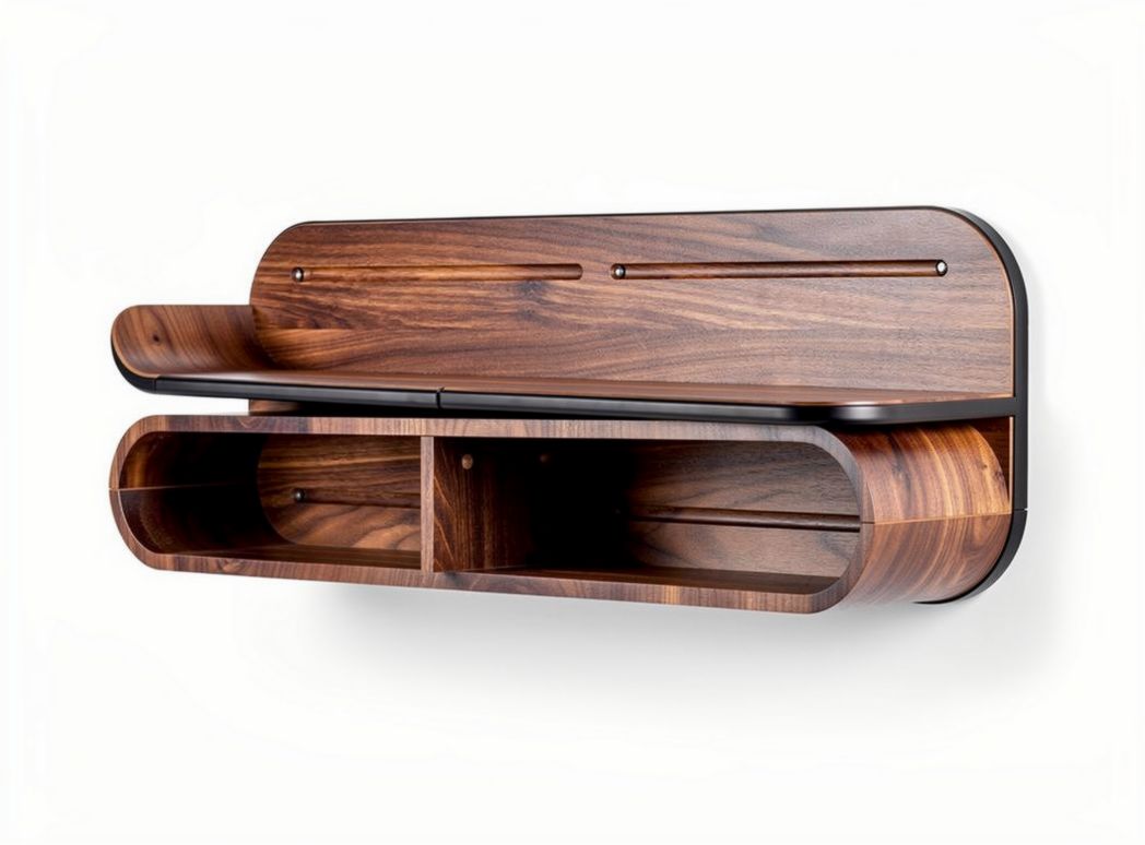 Wandplank van hout met dubbele opbergruimte en metalen details 60 x 20 x 20cm