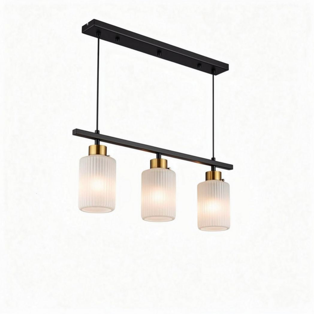 Hanglamp met drie glazen lampen in zwart en goud 60 x 20 x 25cm