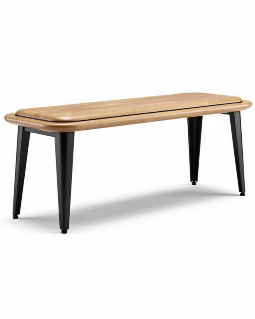 Houten bank met zwarte metalen poten 120 x 40 x 45cm geschikt voor binnen en buiten