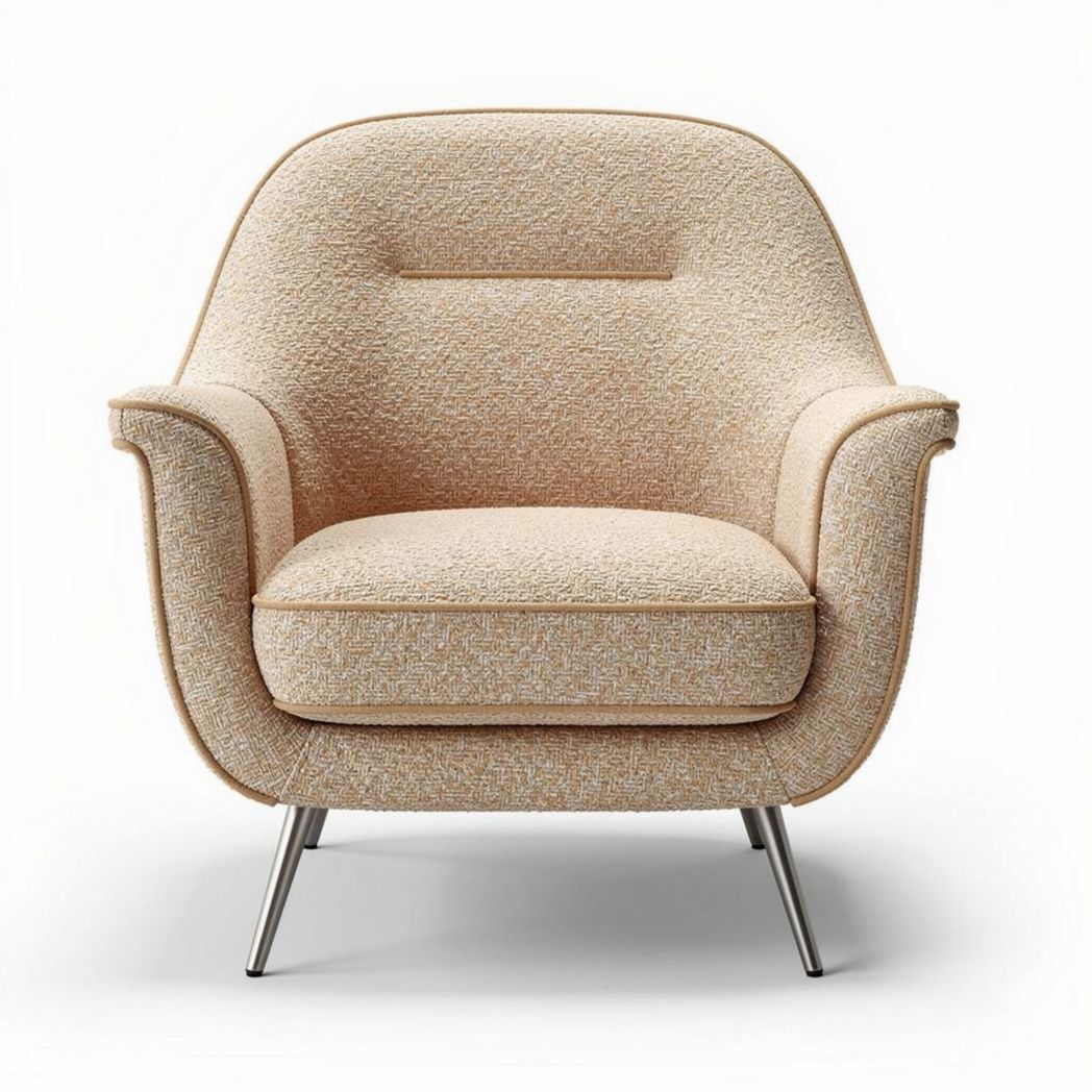 stoffen fauteuil met metalen poten in licht beige 80 x 80 x 80cm