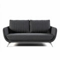 Grijs stoffen bank met metalen poten en afmetingen 180 x 90 x 85cm