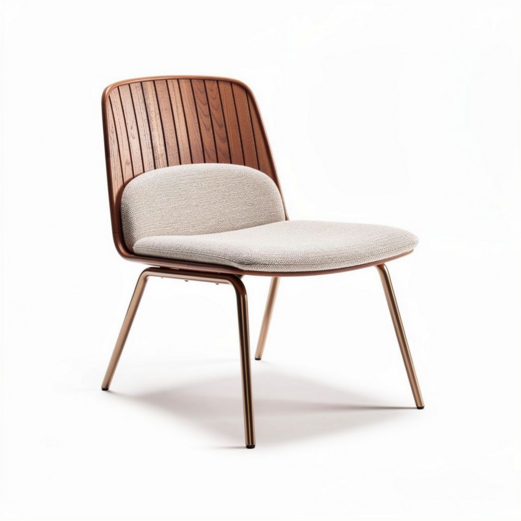 Stoel met houten rugleuning en stoffen zitting 60 x 60 x 75cm bruin en beige