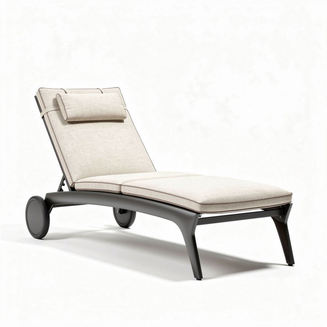Ligbed van kunststof en aluminium met kussen beige 160 x 65 x 90cm