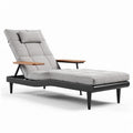 Ligbed met verstelbare rugleuning in grijs stof en houten armleuningen 180 x 75 x 80cm