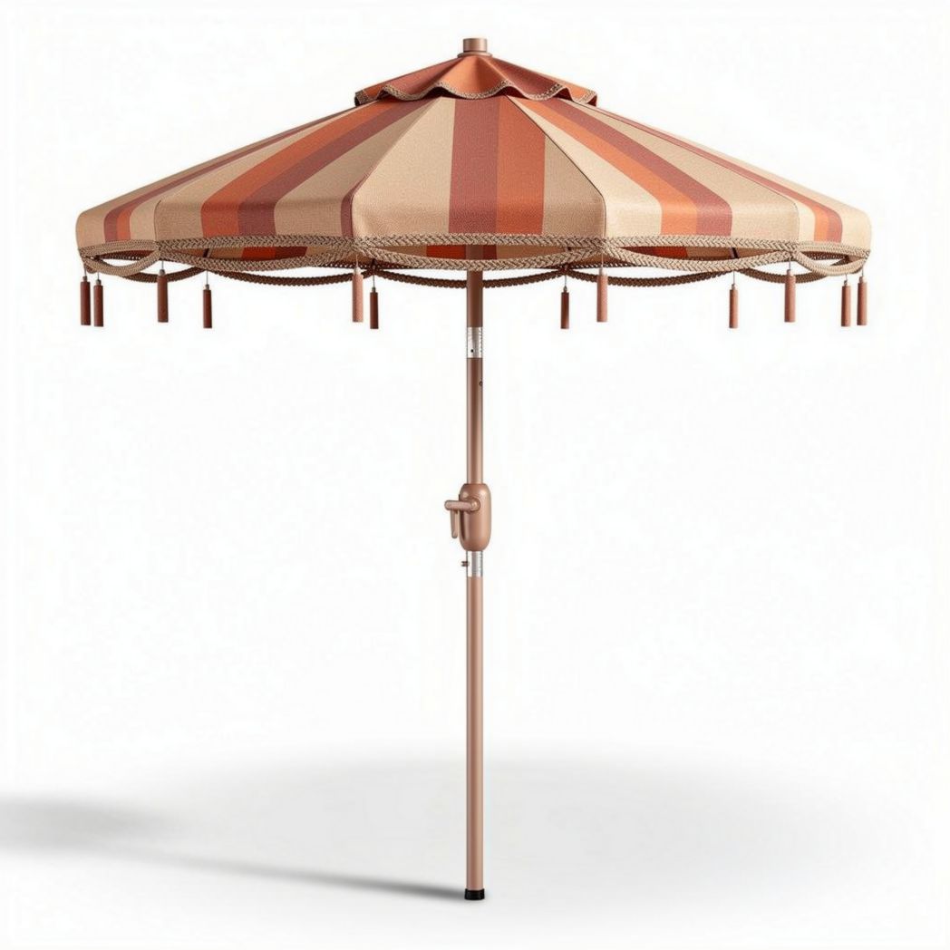 Parasol met ademende stof in beige en oranje strepen 300 x 300 x 250cm