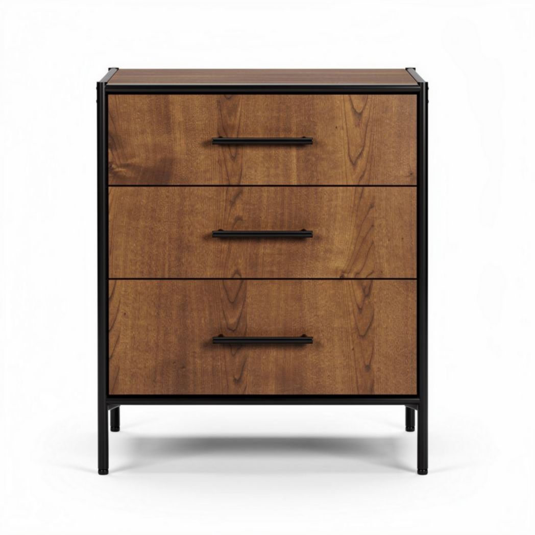 Houten ladenkast met drie lades en metalen structuur 50 x 40 x 75cm