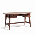 Eikenhouten bureau met lades 150 x 70 x 75 cm bruin ovalen ontwerp