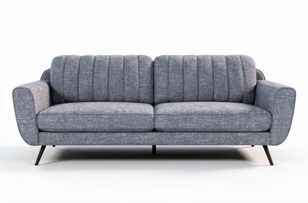 Lichtgrijs stoffen bankstel met retro design 180 x 80 x 75cm
